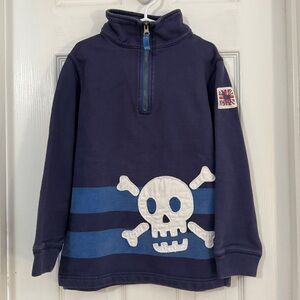Mini Boden Boy Navy Blue 1/4 Zip Skull Appliqué Sweatshirt Long Sleeve